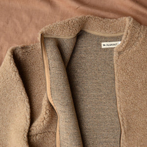Women's Plush Bomber Jacket - 100% Wool - Tan (XS-L)