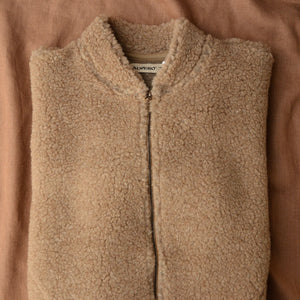 Women's Plush Bomber Jacket - 100% Wool - Tan (XS-L)