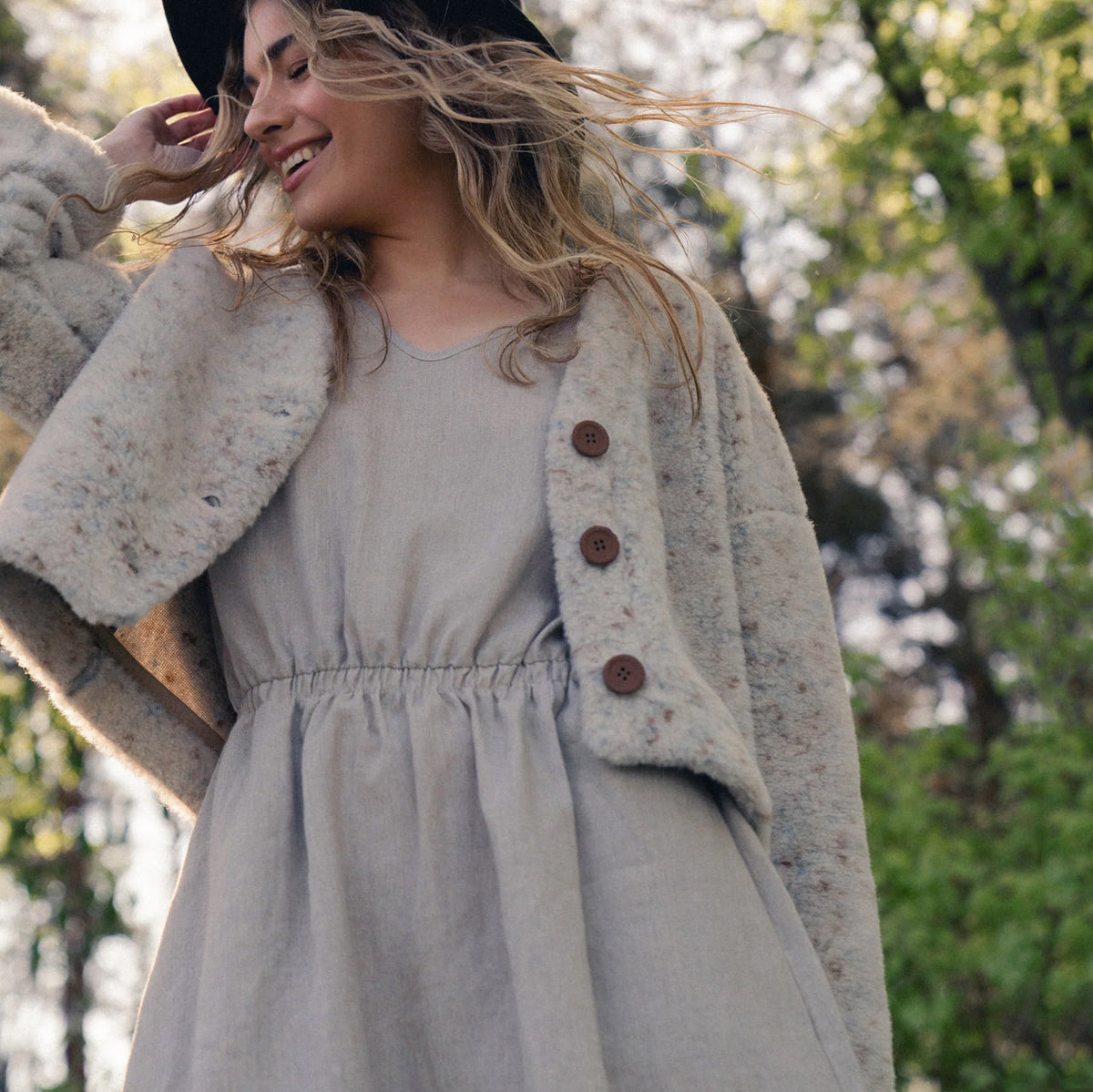 Women's Plush Cropped Cardi Jacket - 100% Wool - Multi-Dots *Last One!