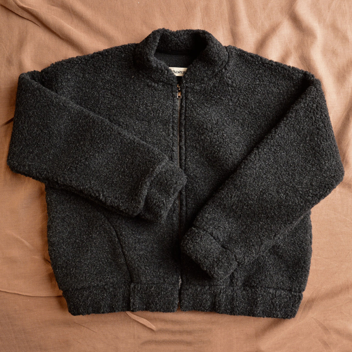 Women's Plush Bomber Jacket - 100% Wool - Black (XS-L)