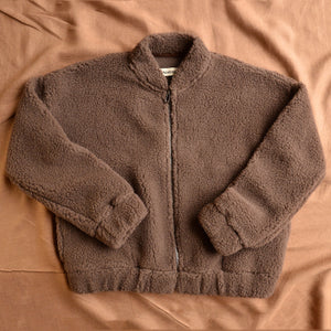 Women's Plush Bomber Jacket - 100% Wool - Chocolate Martini (XS-L)