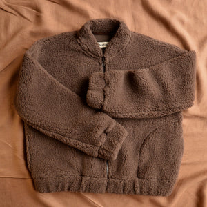 Women's Plush Bomber Jacket - 100% Wool - Chocolate Martini (XS-L)