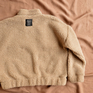 Women's Plush Bomber Jacket - 100% Wool - Tan (XS-L)