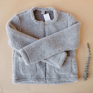 Women's Plush Cropped Jacket - 100% Wool - Silver AW24 (M, L) *Last ones