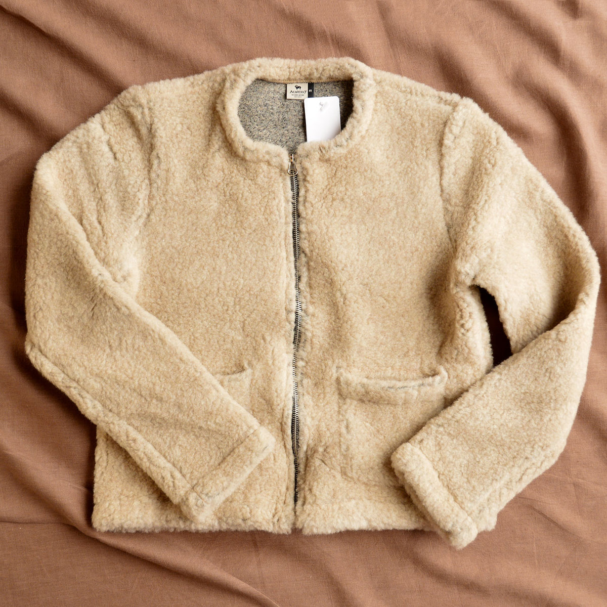 Women's Plush Cropped Jacket - 100% Wool - Sand (S, M, L)