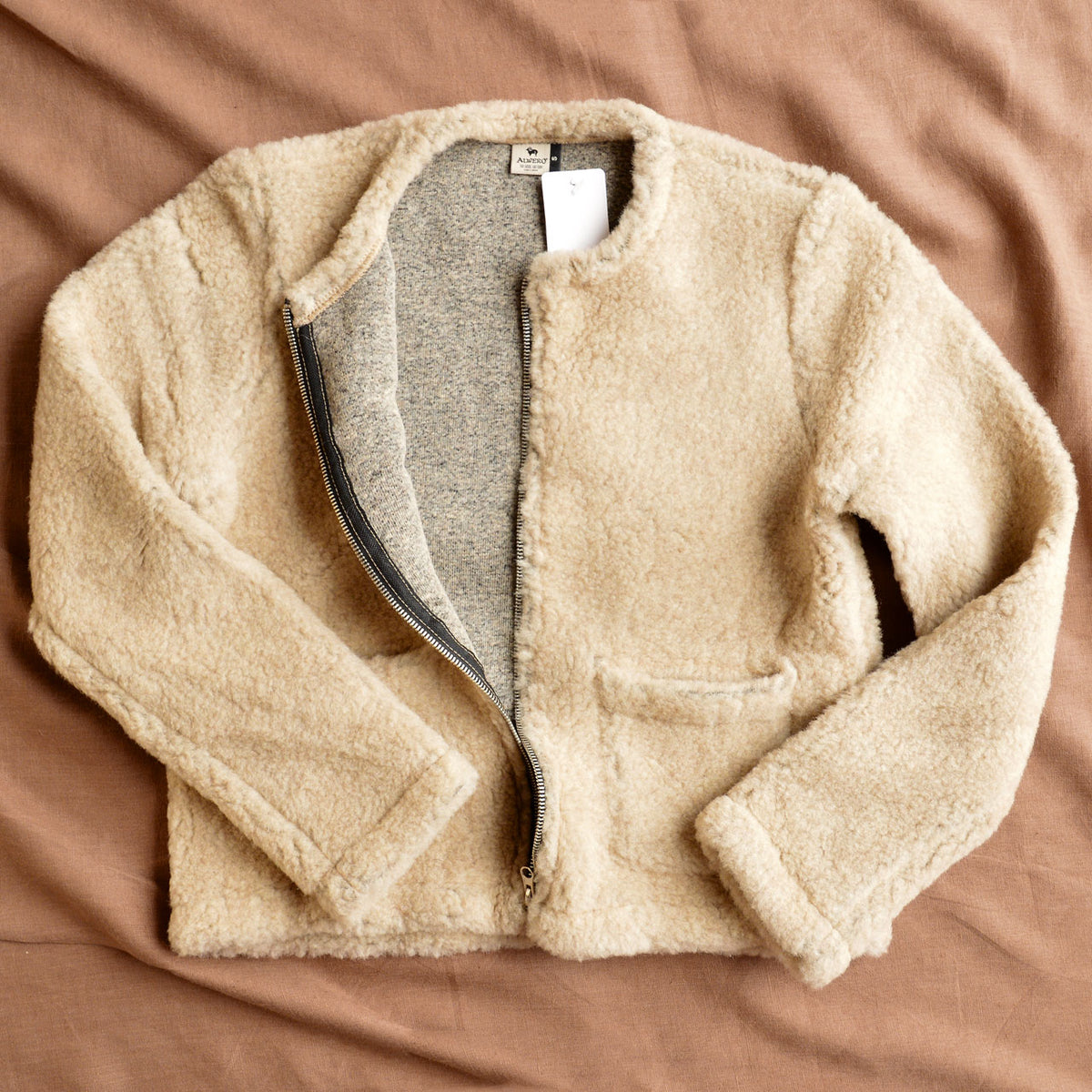 Women's Plush Cropped Jacket - 100% Wool - Sand (S, M, L)