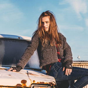 Women's Teddy Cropped Jacket - 100% Wool - Graphite (S, M, L)