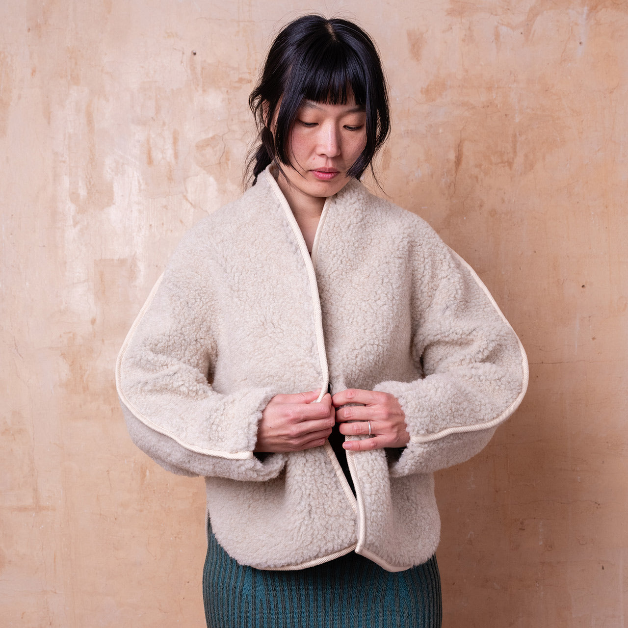 Women's Folka Teddy Jacket - 100% Wool - Sand