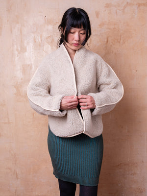 Women's Folka Teddy Jacket - 100% Wool - Sand