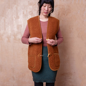 Women's Fleece Alpen Vest - 100% Wool - Caramel