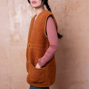 Women's Fleece Alpen Vest - 100% Wool - Caramel