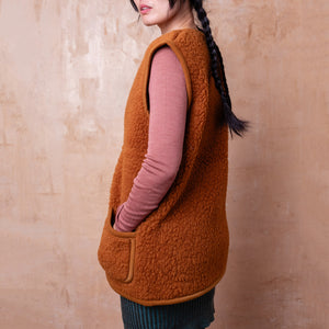 Women's Fleece Alpen Vest - 100% Wool - Caramel