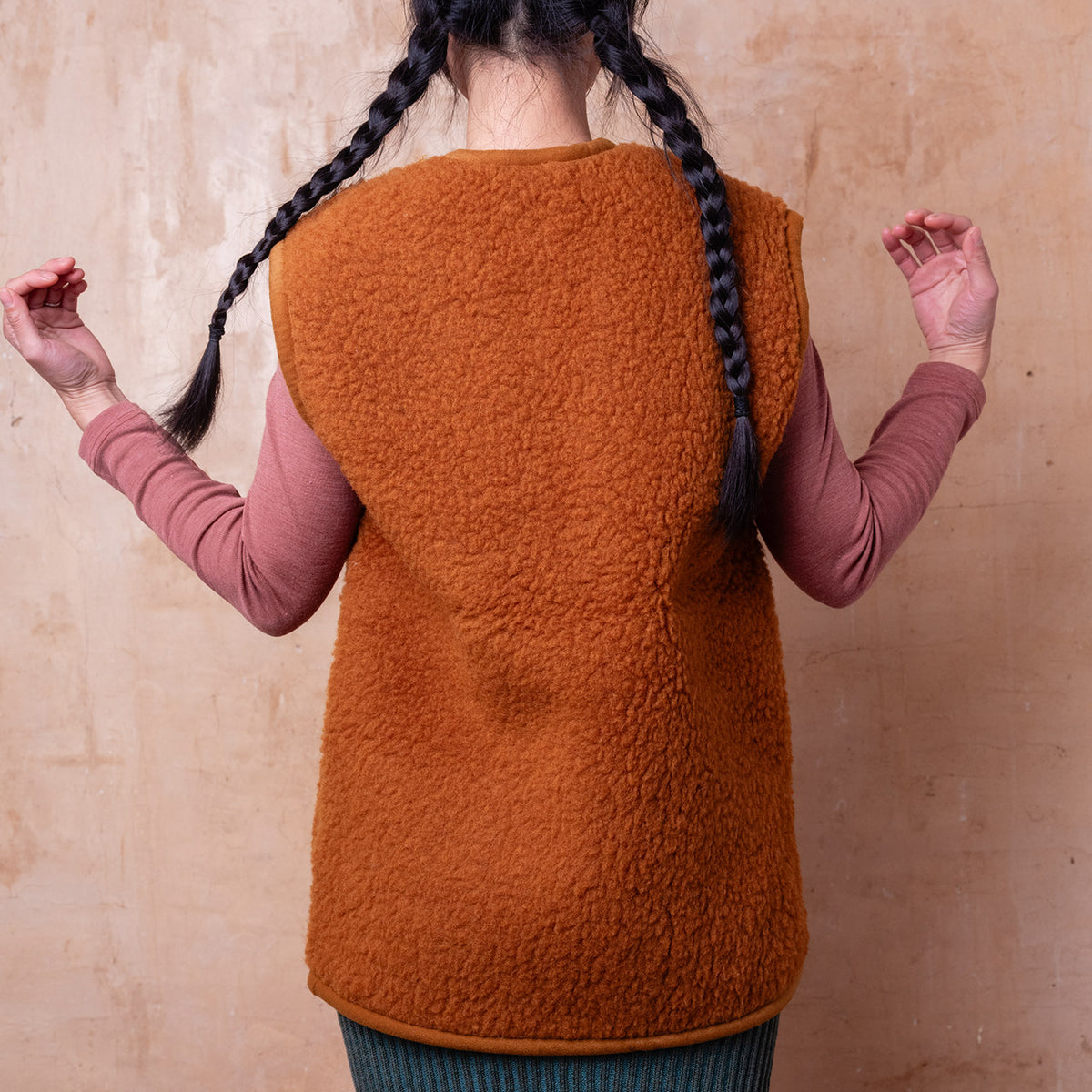 Women's Fleece Alpen Vest - 100% Wool - Caramel