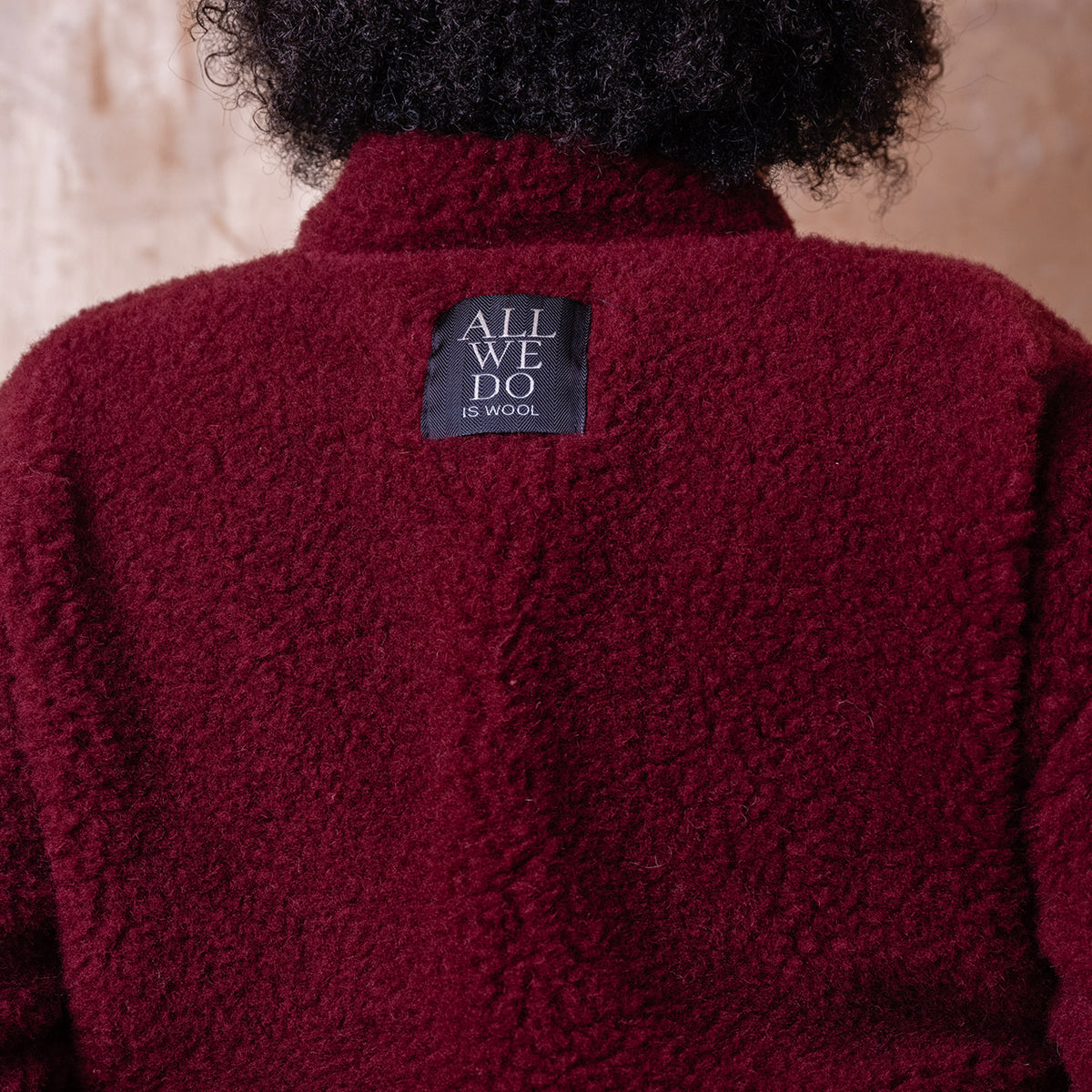 Women's Plush Bomber Jacket - 100% Wool - Cherry Liqueur