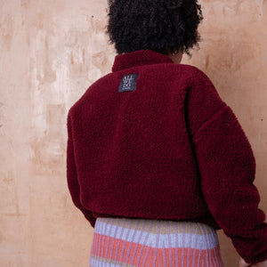 Women's Plush Bomber Jacket - 100% Wool - Cherry Liqueur