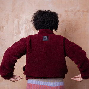 Women's Plush Bomber Jacket - 100% Wool - Cherry Liqueur