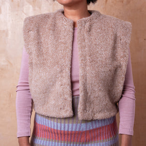 Women's Fleece Vest - 100% Wool - Herringbone Camel (XS-L)