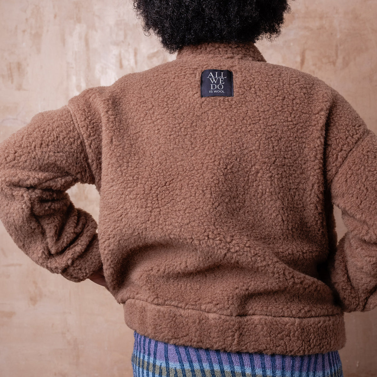 Women's Plush Bomber Jacket - 100% Wool - Teddy Brown