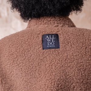 Women's Plush Bomber Jacket - 100% Wool - Teddy Brown