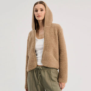 Women's Plush Hooded Jacket - 100% Wool - Tan (S, M, L)