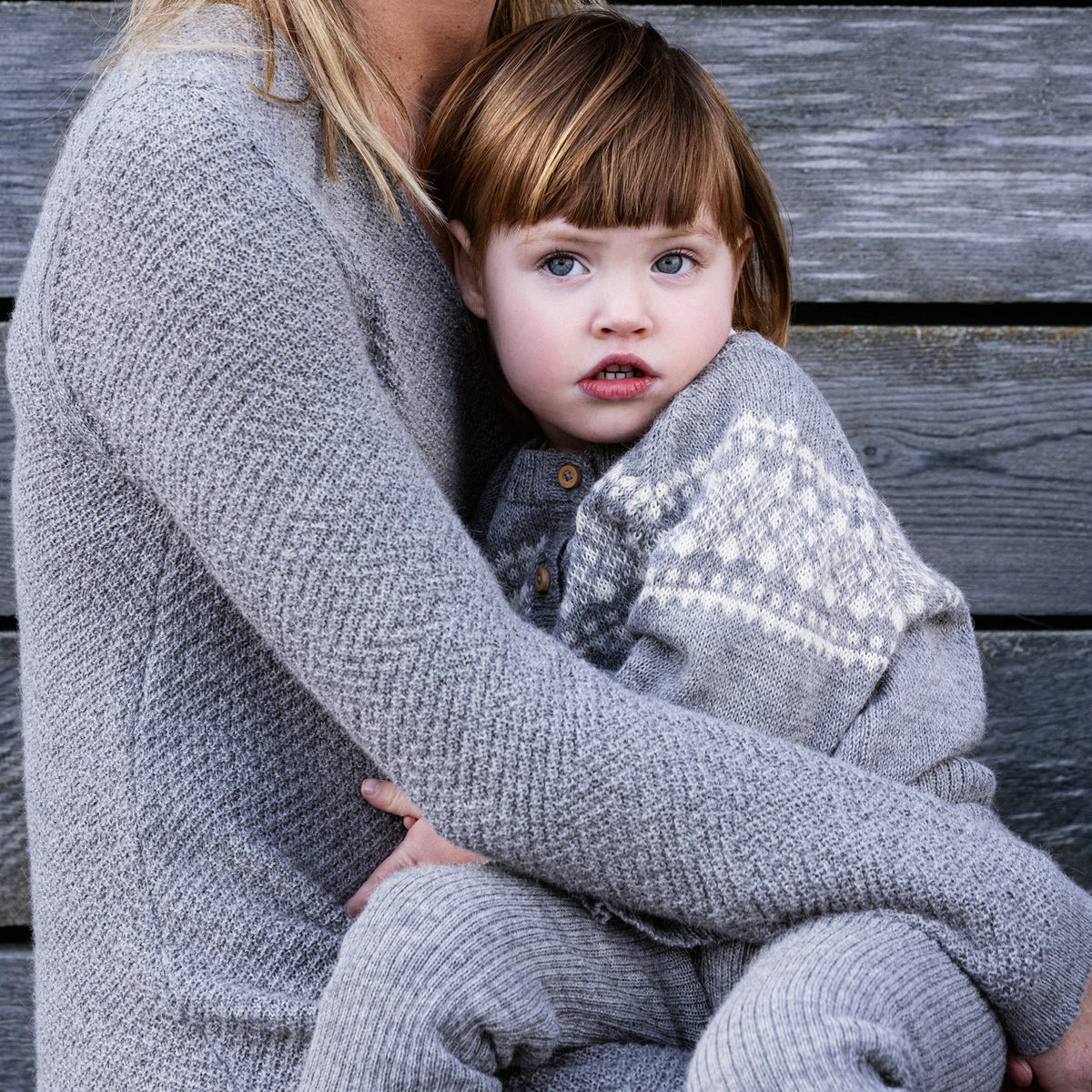 Alpine Cardigan - 100% Baby Alpaca - Grey/Cream (18m-5y)