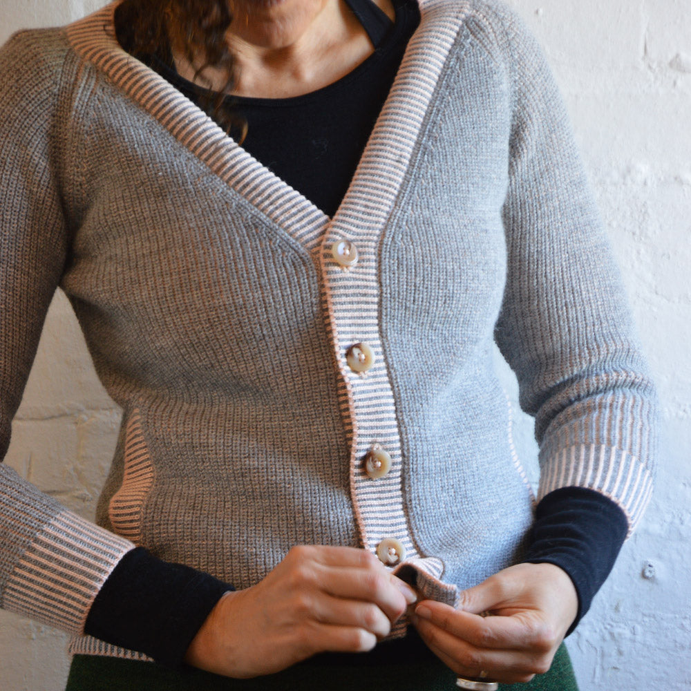 Brioche Cardigan - Alpaca/Cotton - Grey/Peach (9-12y+ Women 8-10)