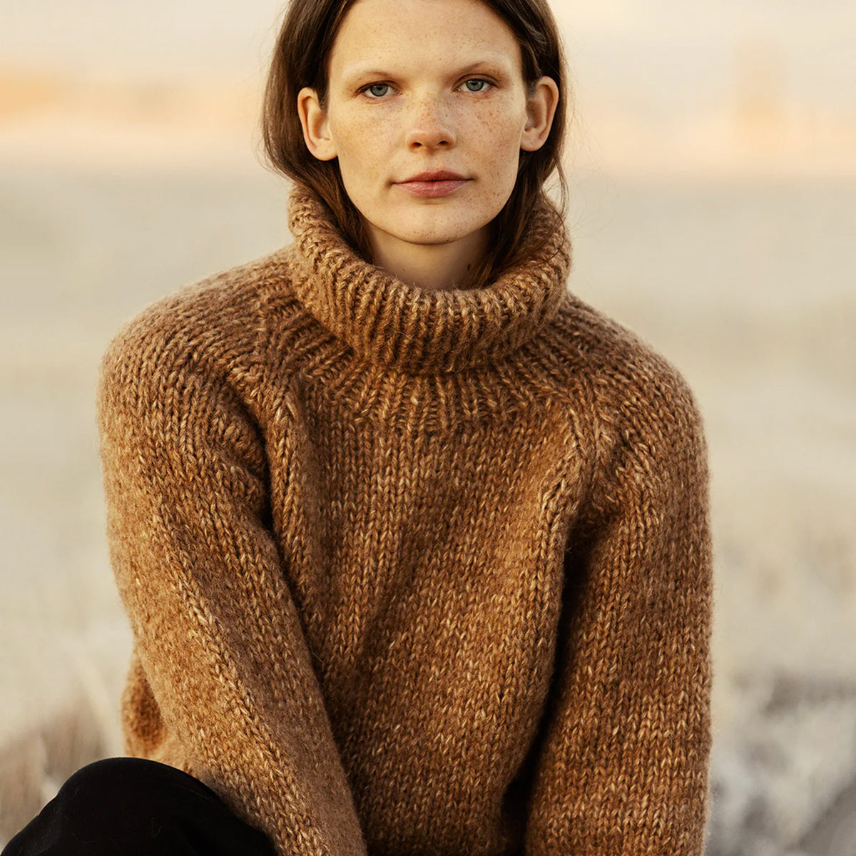 Women's Rollneck Jumper - Handknitted Alpaca/Pima Cotton - Charcoal Brown *Returning soon!