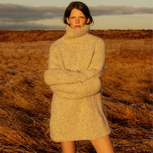 Women's Rollneck Jumper - Handknitted Alpaca/Pima Cotton - Charcoal Brown *Returning soon!