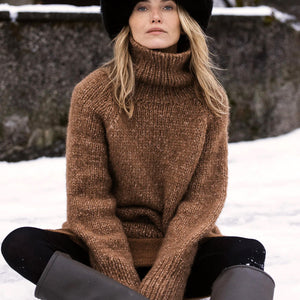 Women's Rollneck Jumper - Handknitted Alpaca/Pima Cotton - Charcoal Brown *Returning soon!