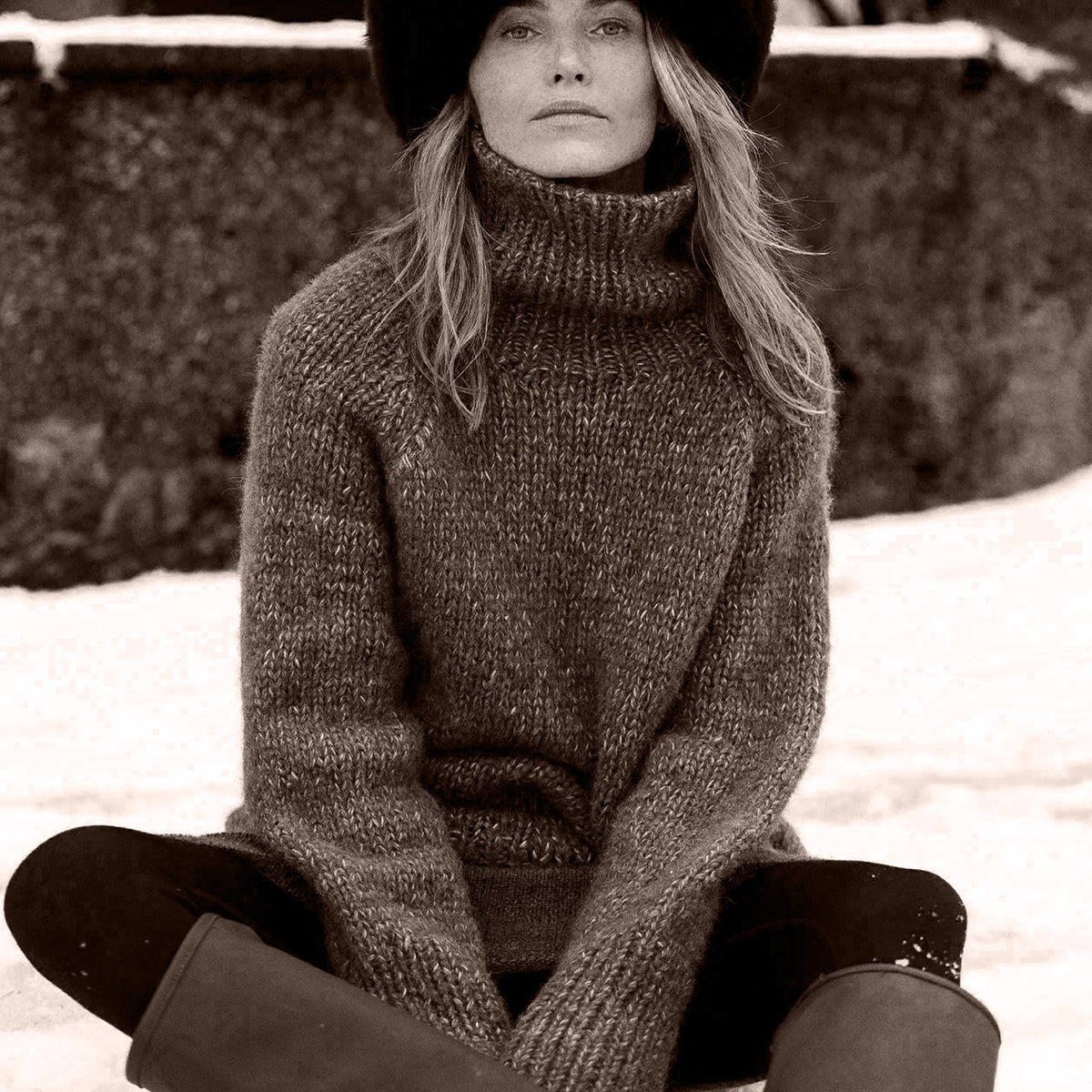 Women's Rollneck Jumper - Handknitted Alpaca/Pima Cotton - Charcoal Brown *Returning 2026
