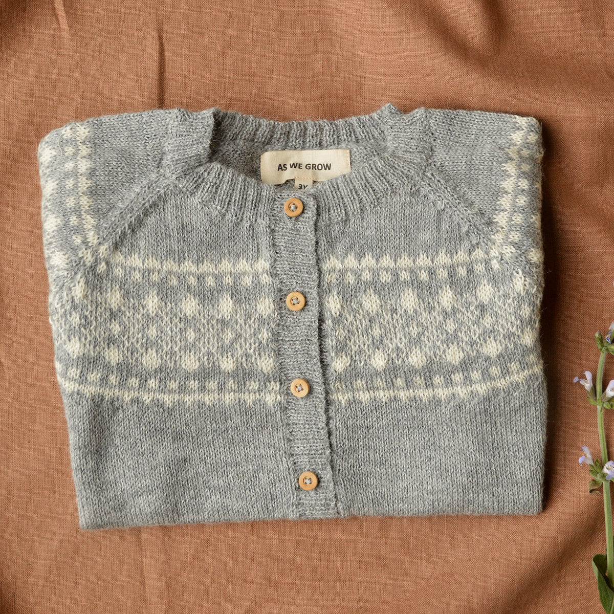 Alpine Cardigan - 100% Baby Alpaca - Grey/Cream (18m-5y)
