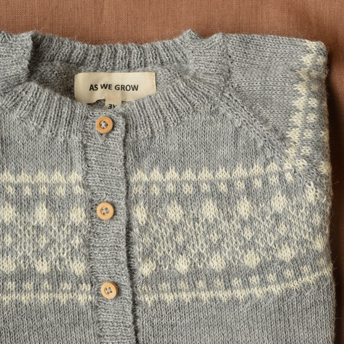 Alpine Cardigan - 100% Baby Alpaca - Grey/Cream (18m-5y)