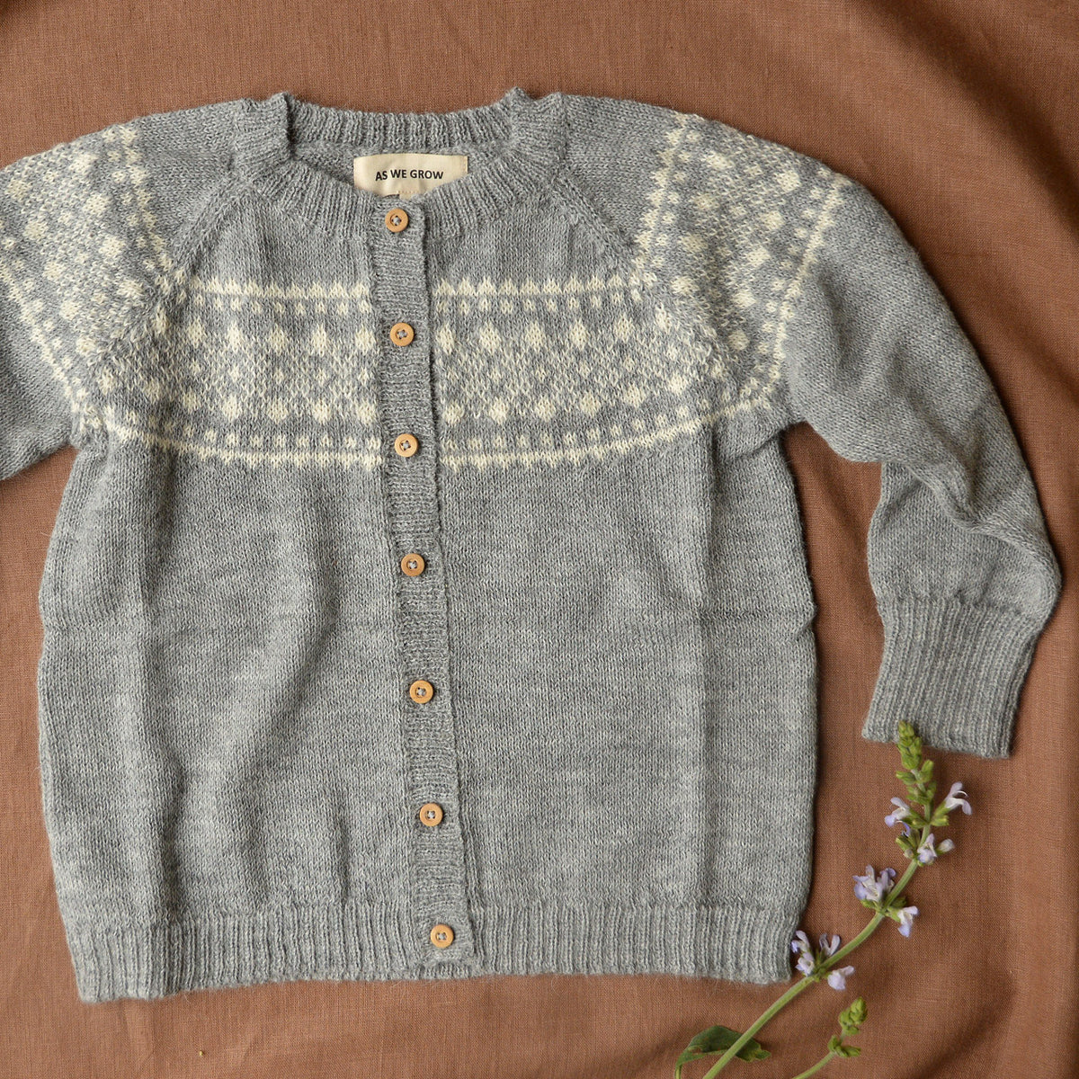 Alpine Cardigan - 100% Baby Alpaca - Grey/Cream (18m-5y)