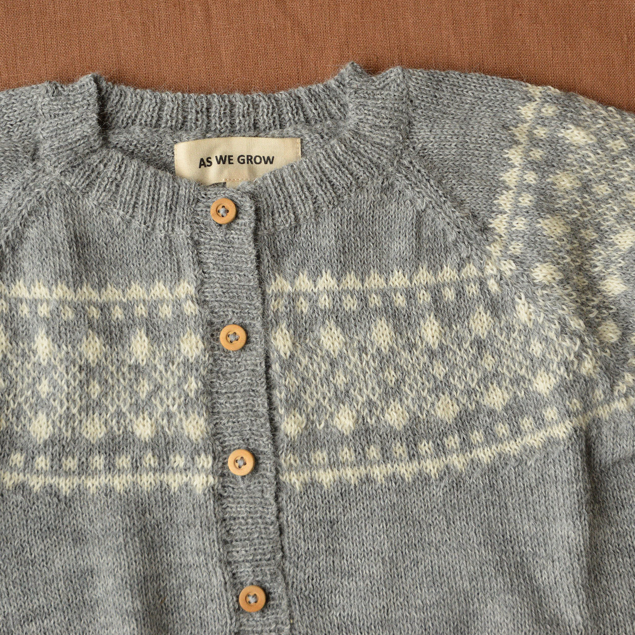 Alpine Cardigan - 100% Baby Alpaca - Grey/Cream (18m-8y)