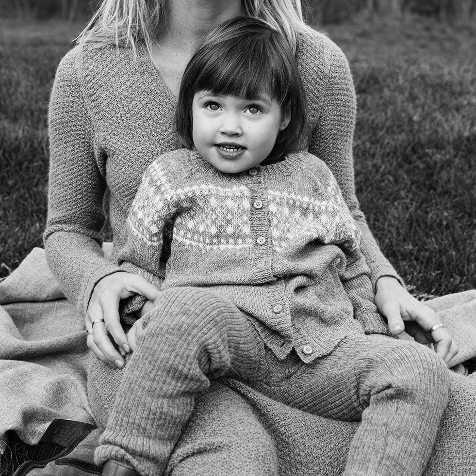 Alpine Cardigan - 100% Baby Alpaca - Grey/Cream (18m-5y)