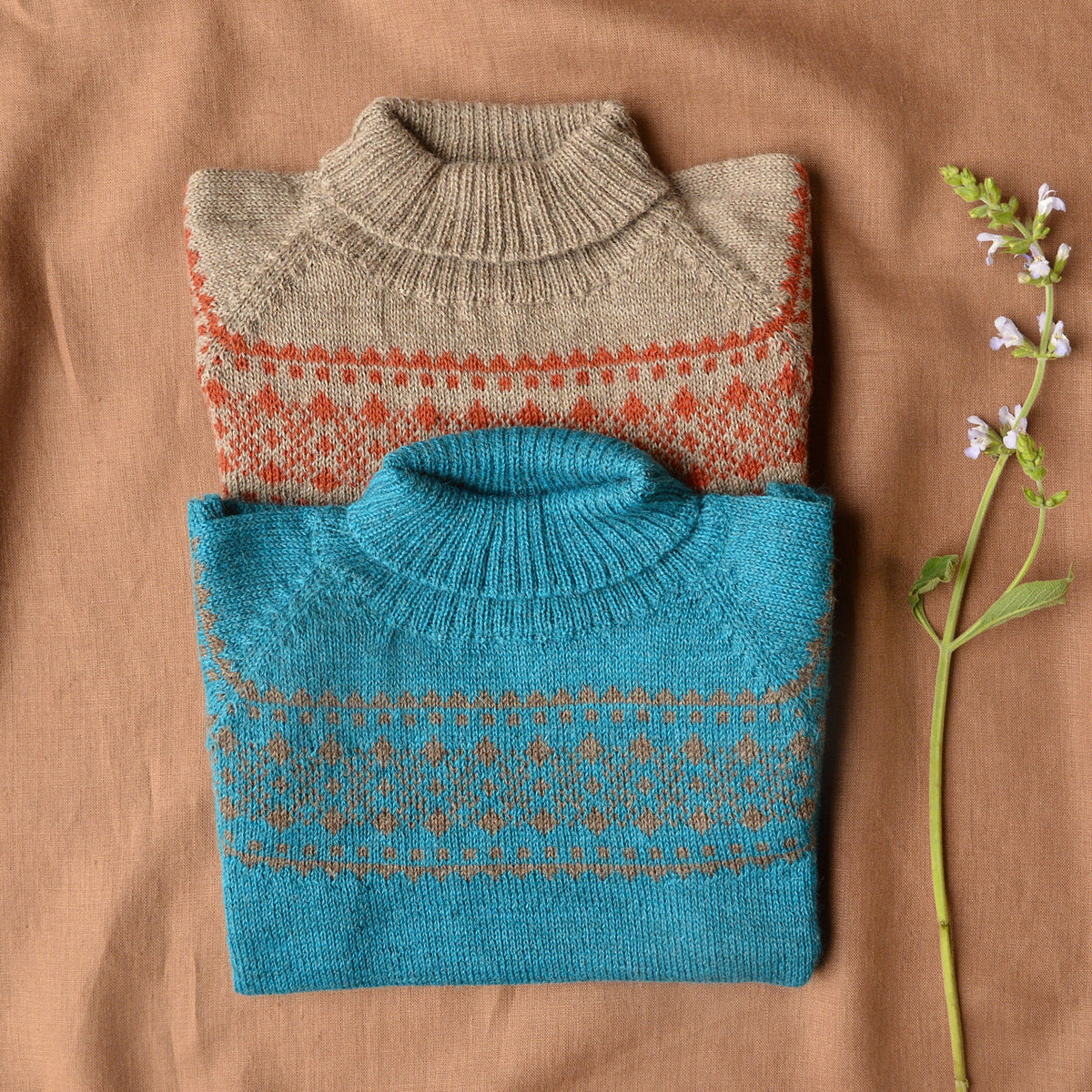Alpine High Neck Sweater - 100% Baby Alpaca - Turquoise (18m-5y)