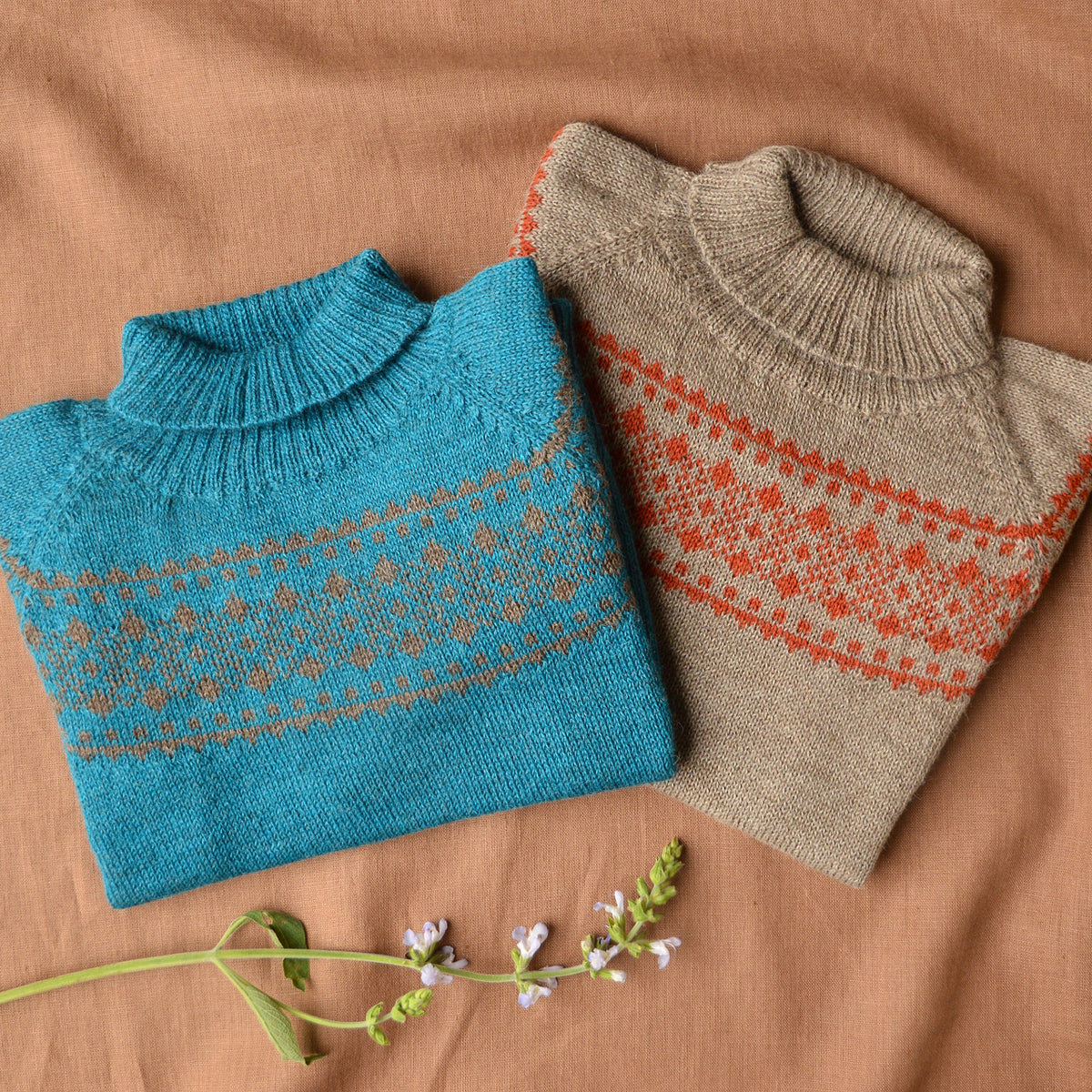 Alpine High Neck Sweater - 100% Baby Alpaca - Turquoise (18m-5y)