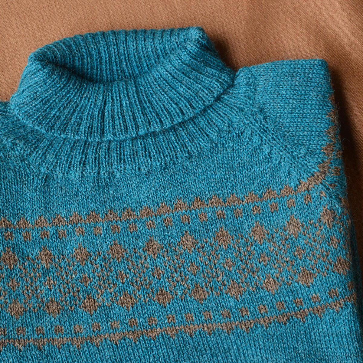 Alpine High Neck Sweater - 100% Baby Alpaca - Turquoise (18m-5y)