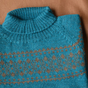 Alpine High Neck Sweater - 100% Baby Alpaca - Turquoise (18m-8y)