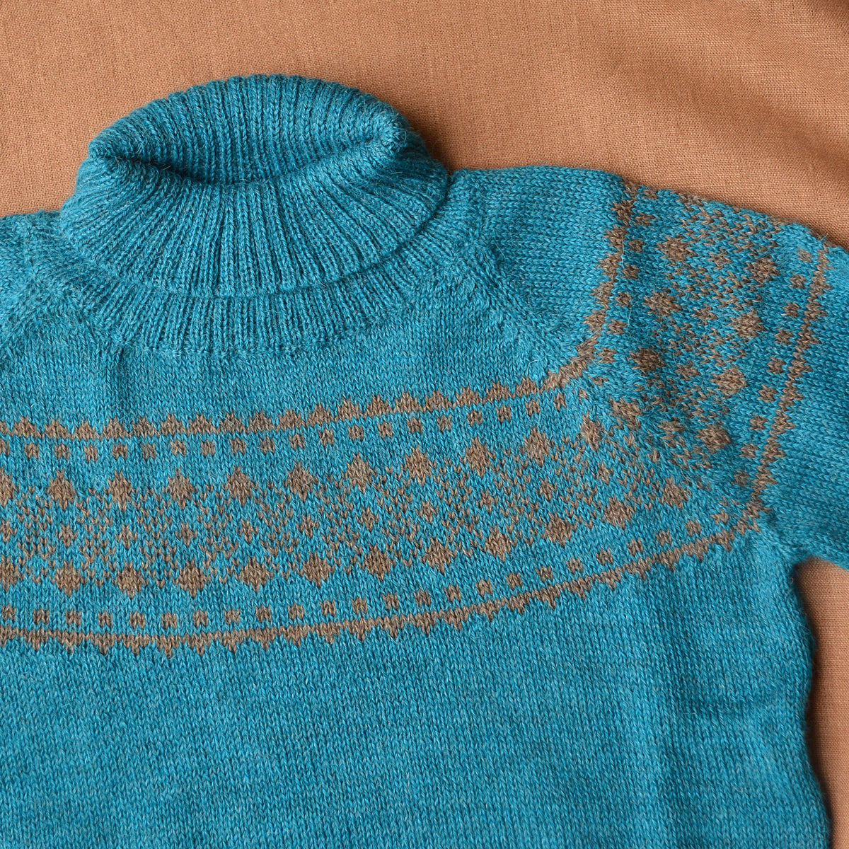 Alpine High Neck Sweater - 100% Baby Alpaca - Turquoise (18m-5y)