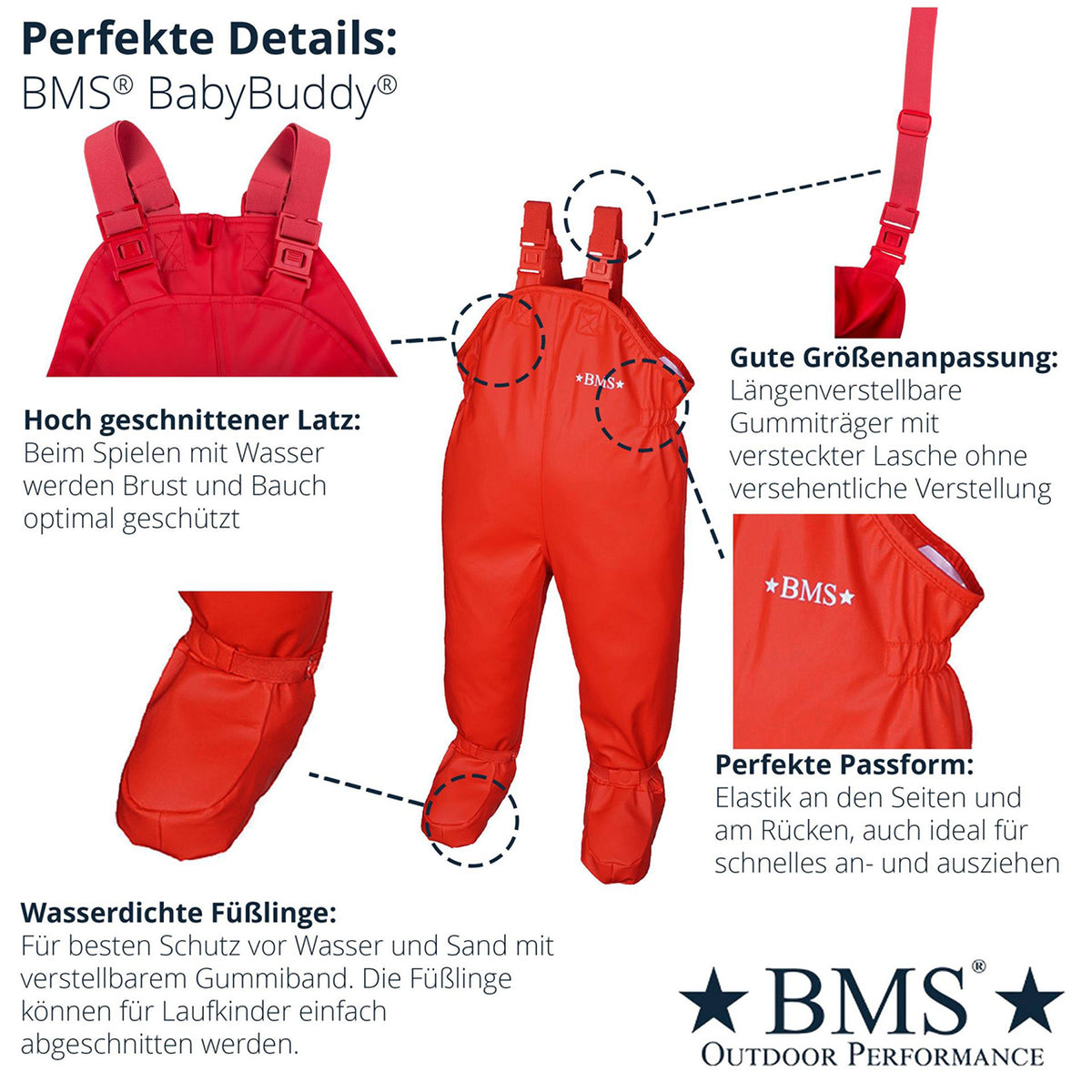 Waterproof BabyBuddy® Rain and Mud Dungarees with Feet (8-16m+)