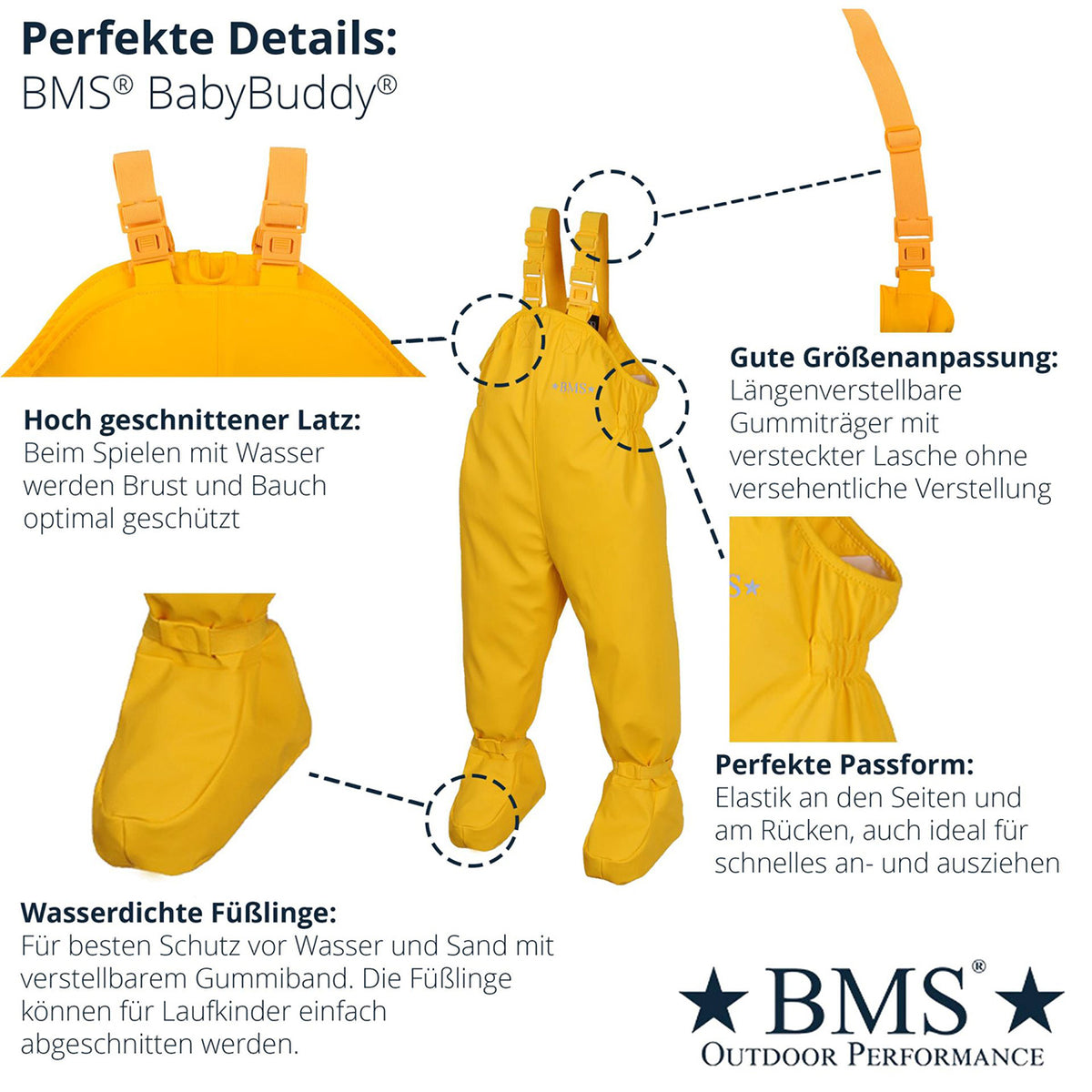 Waterproof BabyBuddy® Rain and Mud Dungarees with Feet (8-16m+)