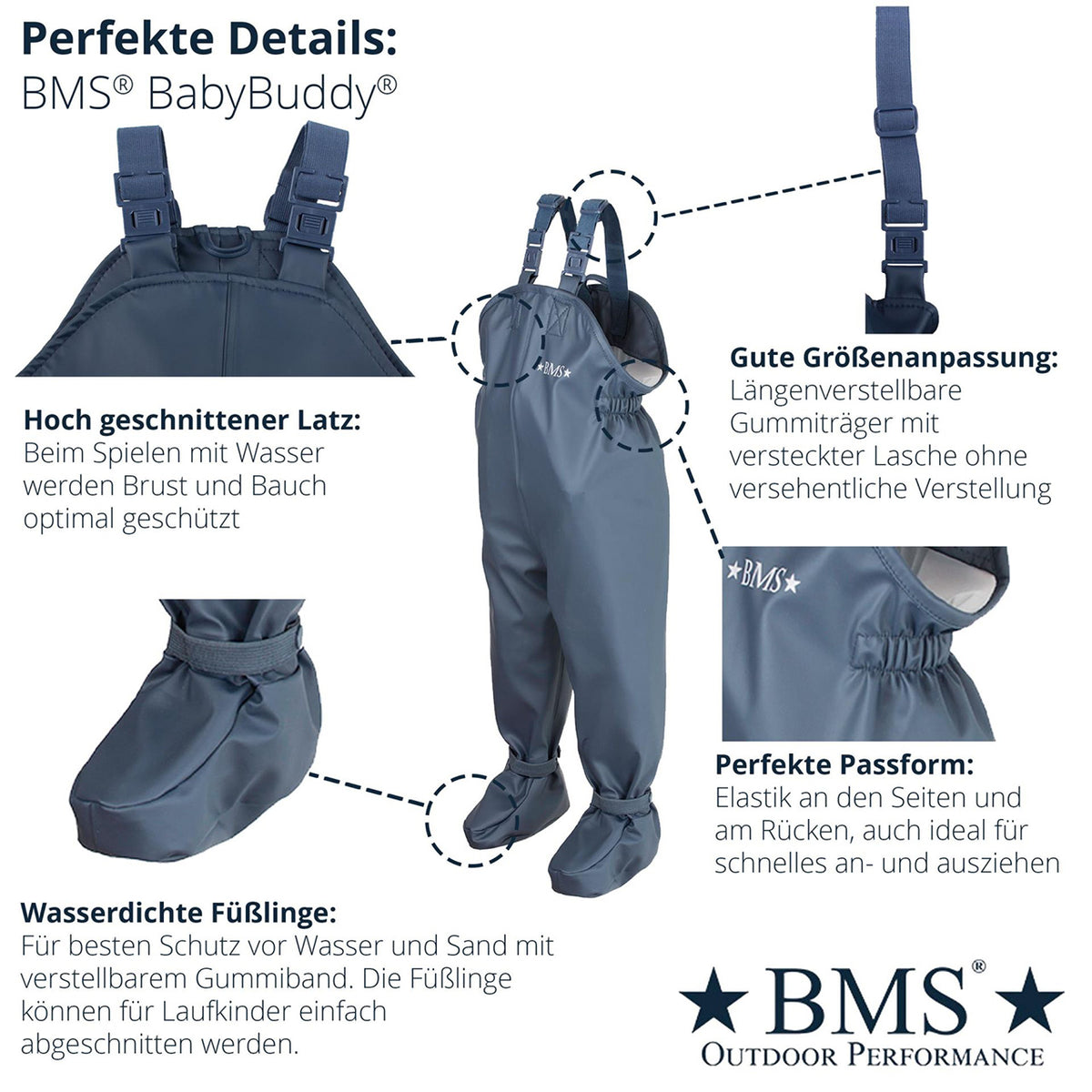 Waterproof BabyBuddy® Rain and Mud Dungarees with Feet (8-16m+)