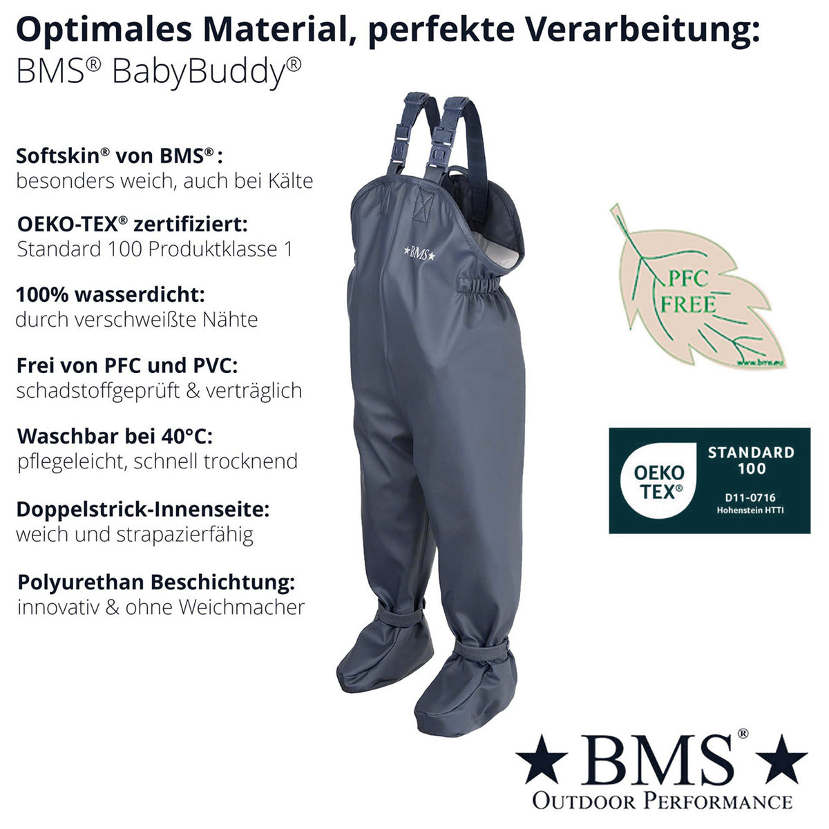 Waterproof BabyBuddy® Rain and Mud Dungarees with Feet (8-16m+)