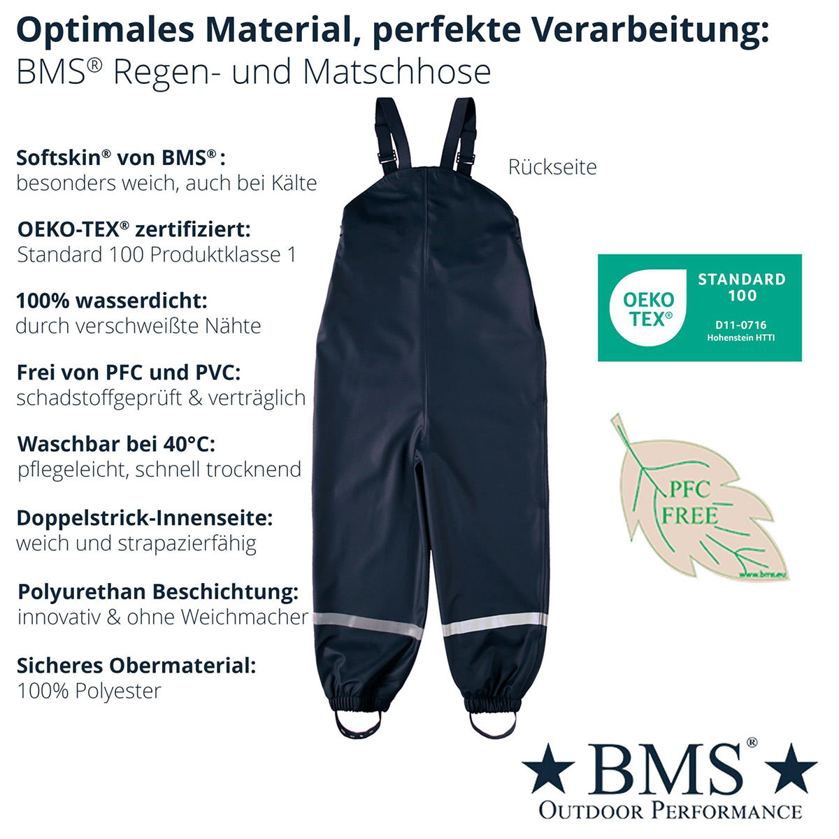 Mud Pants/Rain Dungarees with Bib - PFC free SoftSkin® (9m-6y)