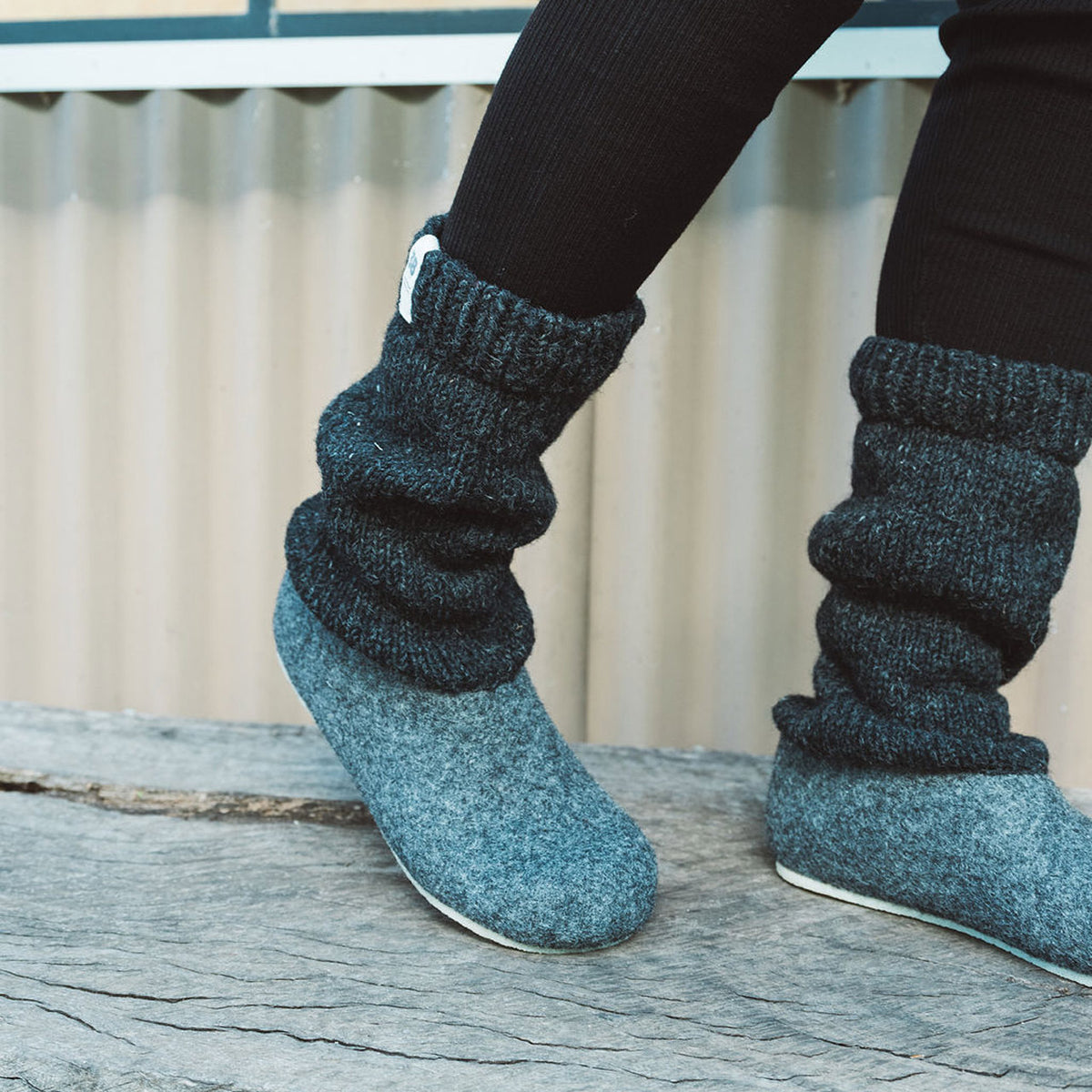 Nadia Slipper Boots - Wool Felt with Hand Knitted Cuff (Adults 36-42)