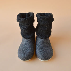 Nadia Slipper Boots - Wool Felt with Hand Knitted Cuff (Adults 36-42)