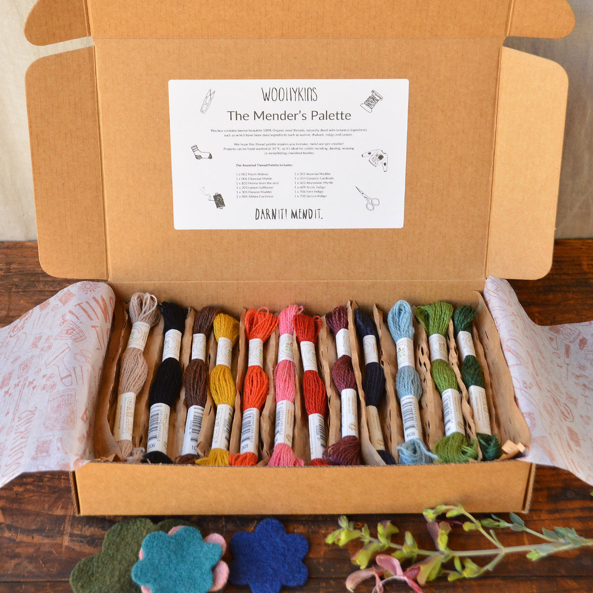 The Mender's Palette Box - 100% Organic Wool Plant Dyed Threads