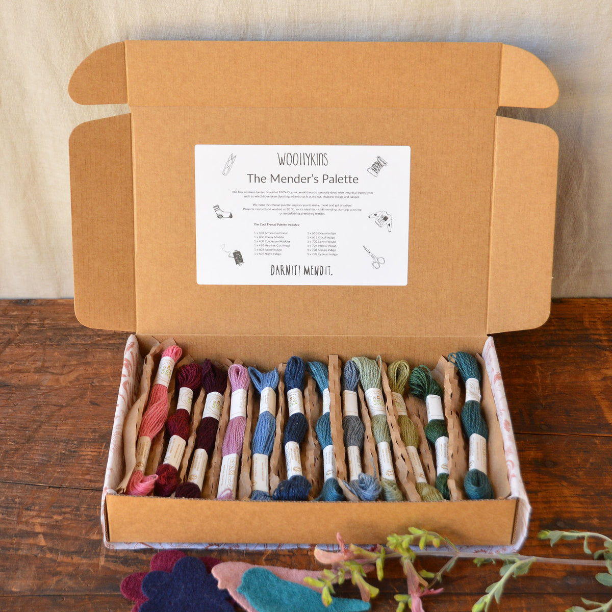 The Mender's Palette Box - 100% Organic Wool Plant Dyed Threads