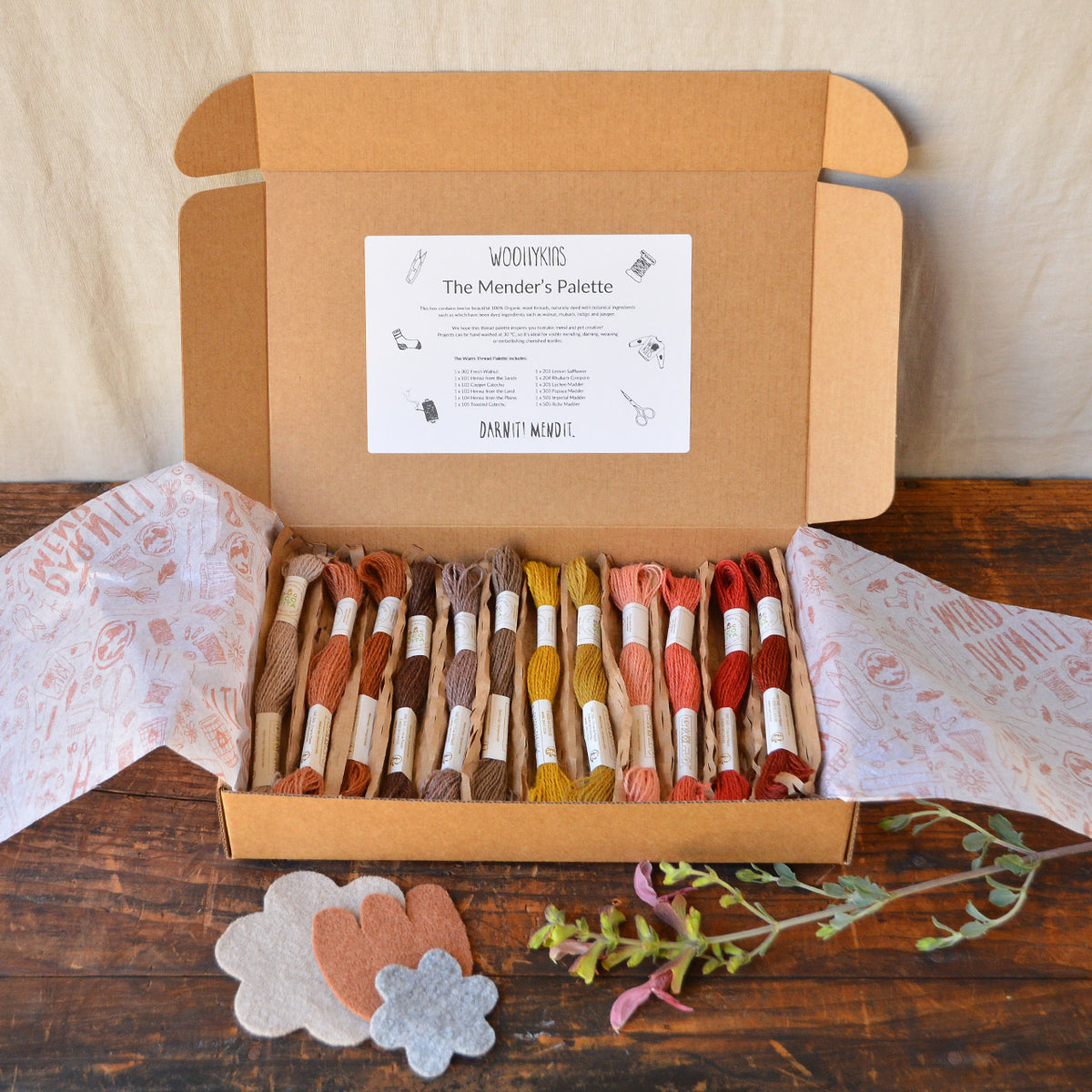 The Mender's Palette Box - 100% Organic Wool Plant Dyed Threads